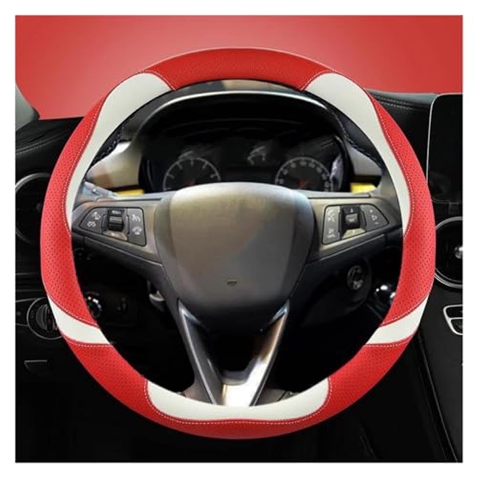 Couverture Volant Voiture Für Opel Für Grandland X Für Insignia 2017-2022 Lenkrad Abdeckung Auto Lenkrad Abdeckung O Form D Form 38CM(Red O Shape) von HUMUTWCWP