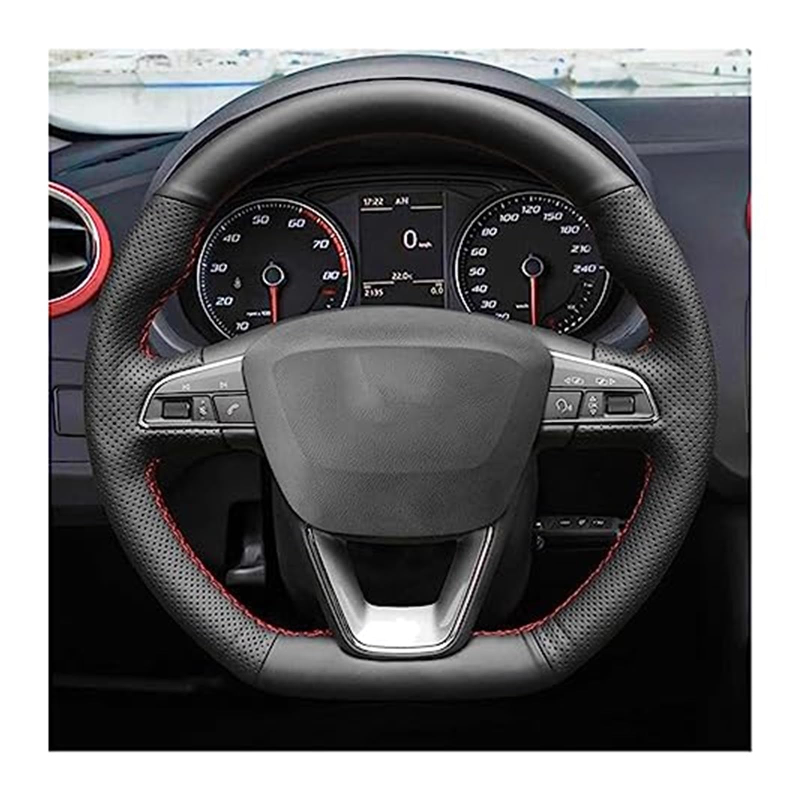 Couverture Volant Voiture Für Seat Für Leon Für Cupra Für R Für Leon Für ST Für Ateca Auto Lenkrad Abdeckung Lenkrad Leder(White Thread) von HUMUTWCWP