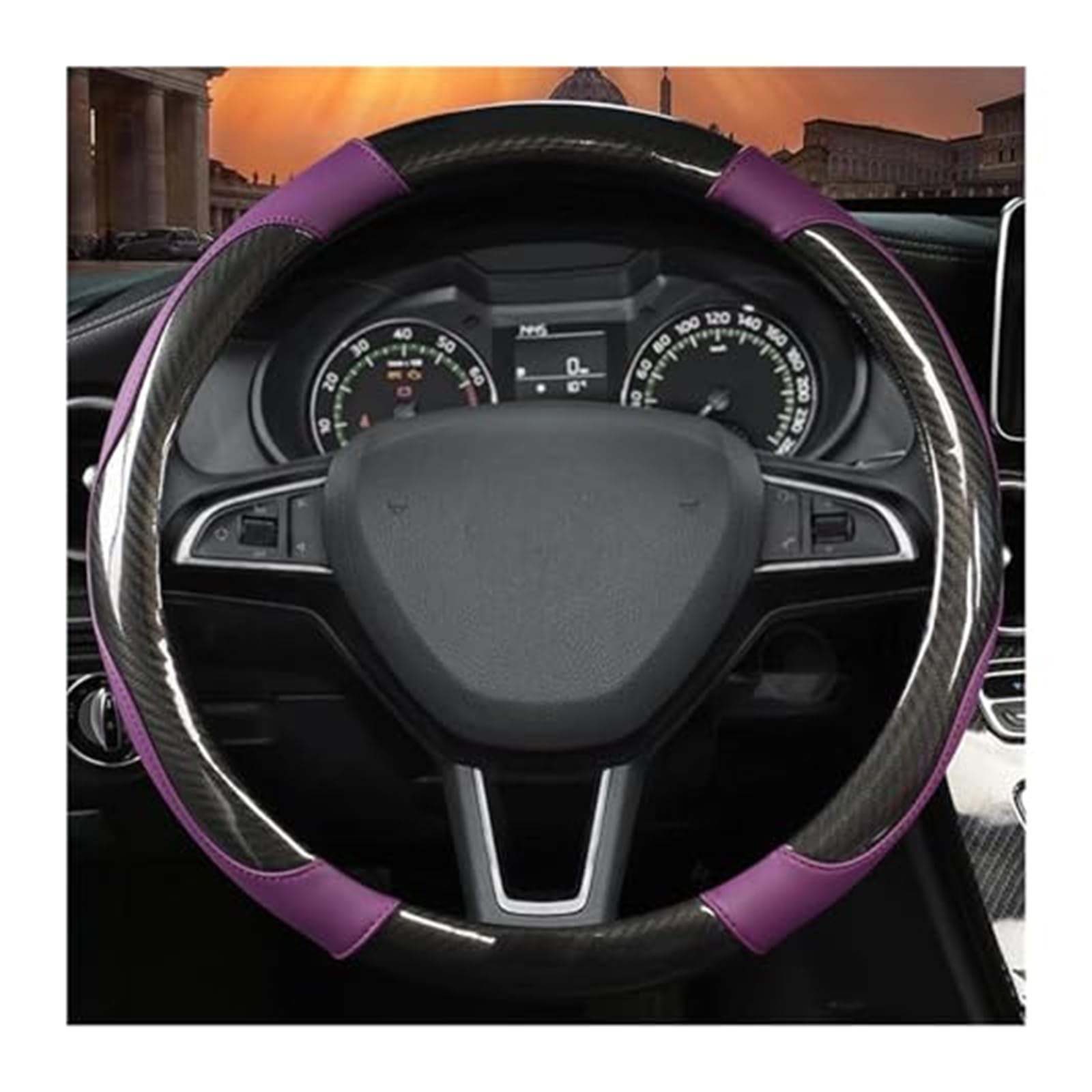 Couverture Volant Voiture Für Skoda Für Kodiaq Für Superb Für Yeti Für Karoq Für Kamiq Lenkung Haube Rad Abdeckung 38CM Carbon Faser Leder(Purple) von HUMUTWCWP