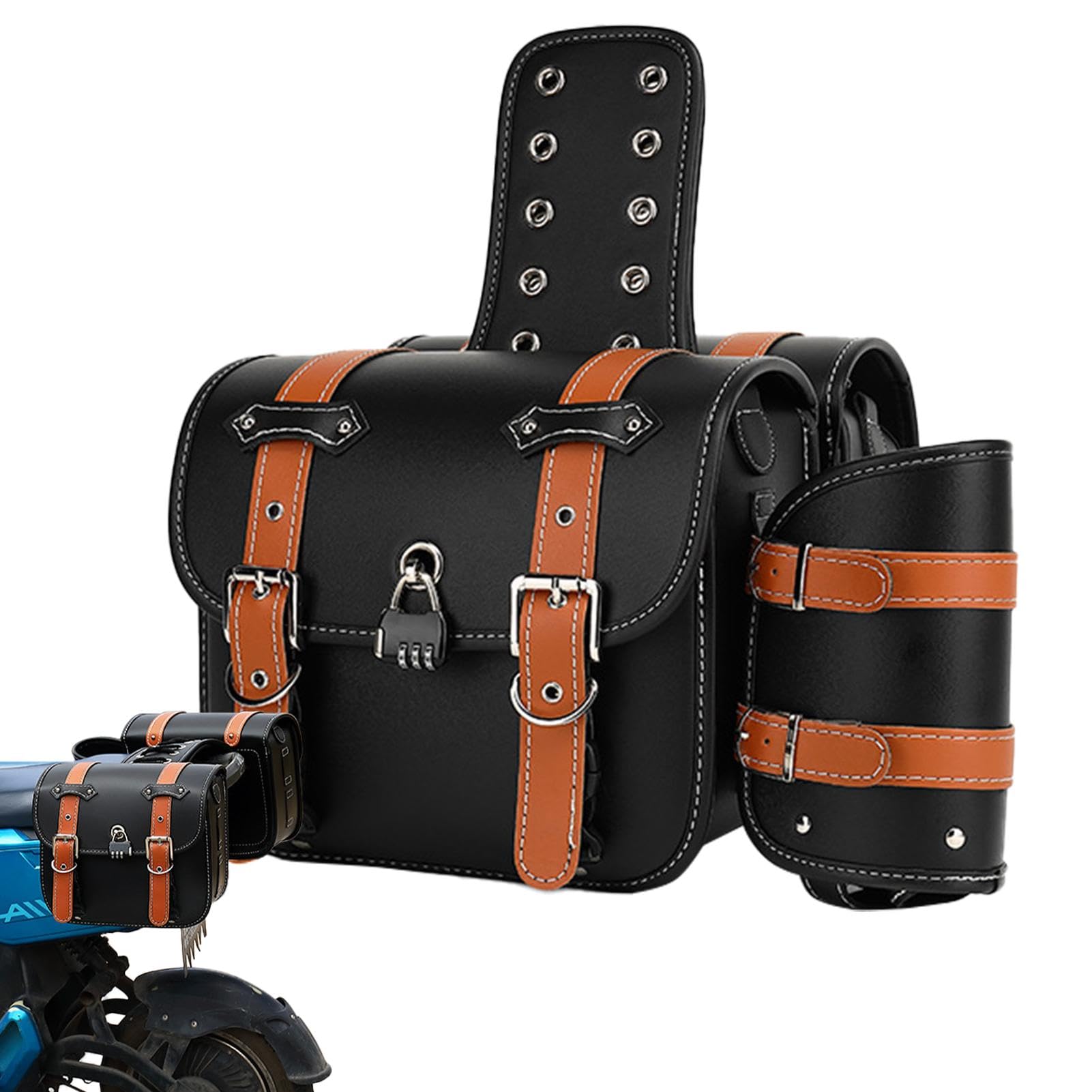HUNJHYC Leder Motorrad Satteltaschen | Satteltasche Wasserdicht Seitliche Werkzeugtaschen | Schnellverschluss-Schnallen, 1 Paar Gepäcktasche, Reitzubehör für Motorräder von HUNJHYC