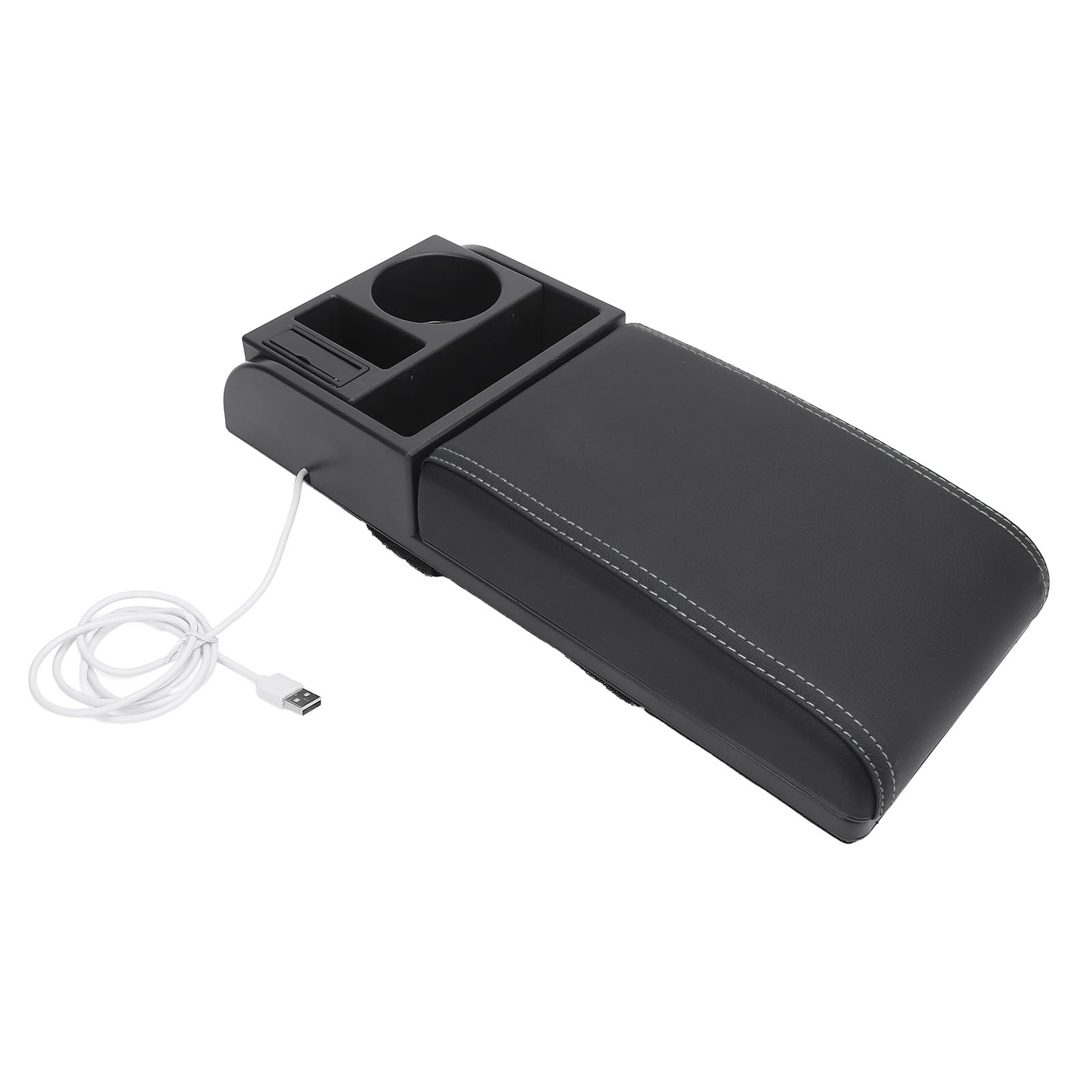 HUSHUI Center Console Armlast Box Cover mit Dual -USB -Ladeanschlüssen und Becherhalter, Einstellbarer, Weicher Speicherschaum -PU -Leder für die Meisten Fahrzeuge SUVS -LKWs, (Weiße von HUSHUI