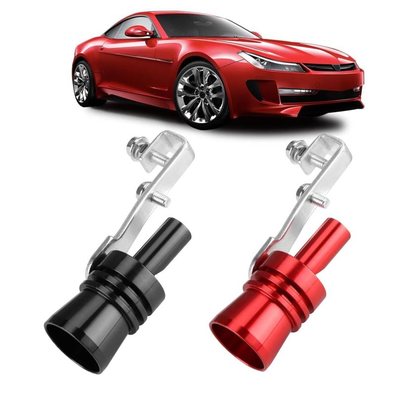 2 Stück Auspuff Sound Booster, Aluminiumlegierung Auto Turbo Sound Auspuff, Turbo Sound Simulator Pfeife, Autos Endrohr Schalldämpfer Für Alle Fahrzeuge Modelle (Rot und Schwarz, XL) von HUTHUHNHN