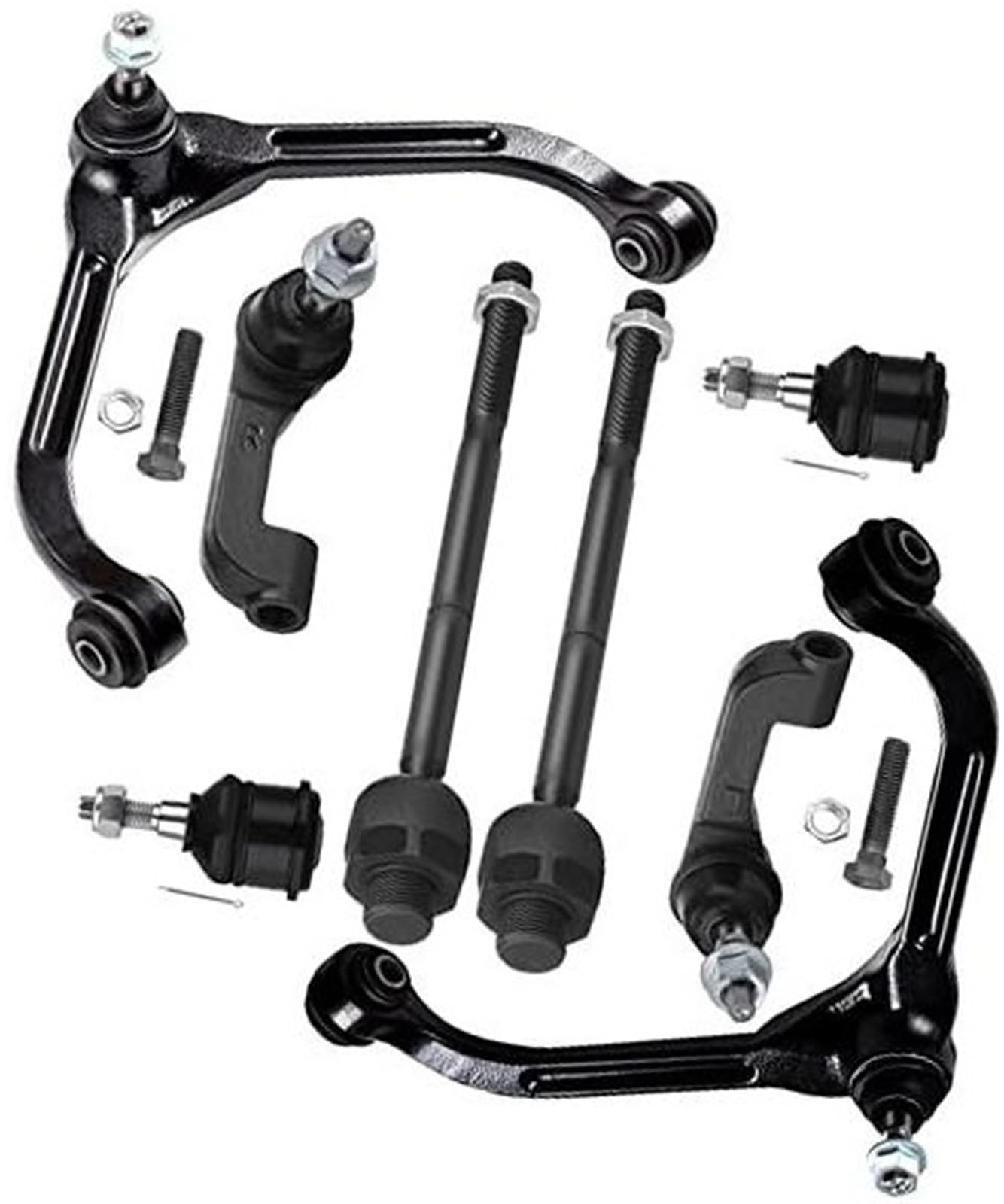 HUVNEXA 8-teiliges Aufhängungsset, vorderer oberer Querlenker mit Kugelgelenk, for 2002-2005, for Jeep, for Liberty 2.4L 2.8L 3.7L, unteres Kugelgelenk, innerer äußerer Spurstangensatz Kugelgelenksatz von HUVNEXA