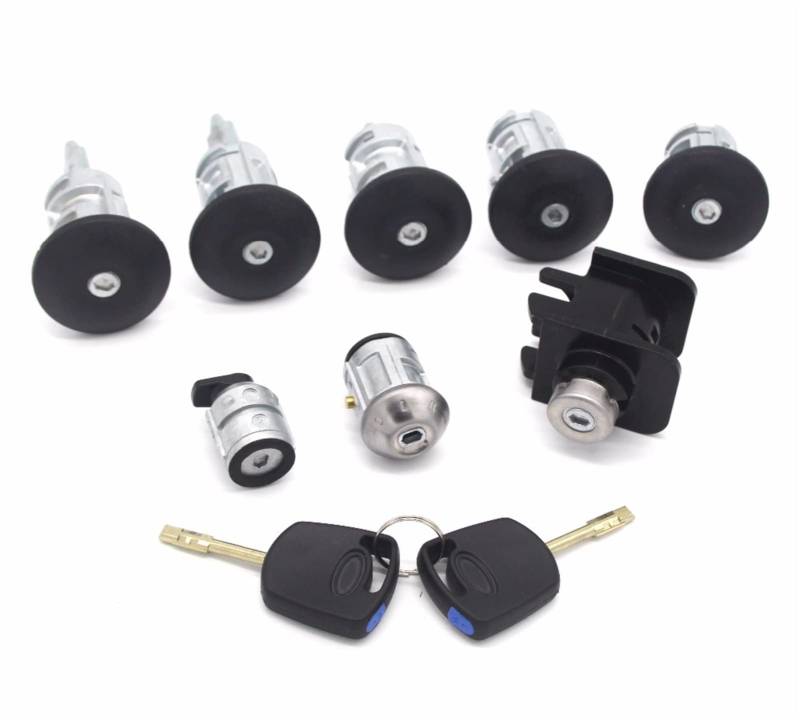 HUVNEXA 8-teiliges komplettes Schloss-Set, Zündschloss, Links und rechts, Türschloss, Kofferraumschloss, for Ford, Transit Connect 2002–2013, 2T1AV22050AD 4425134 Türschloss-Zylinder-Set von HUVNEXA