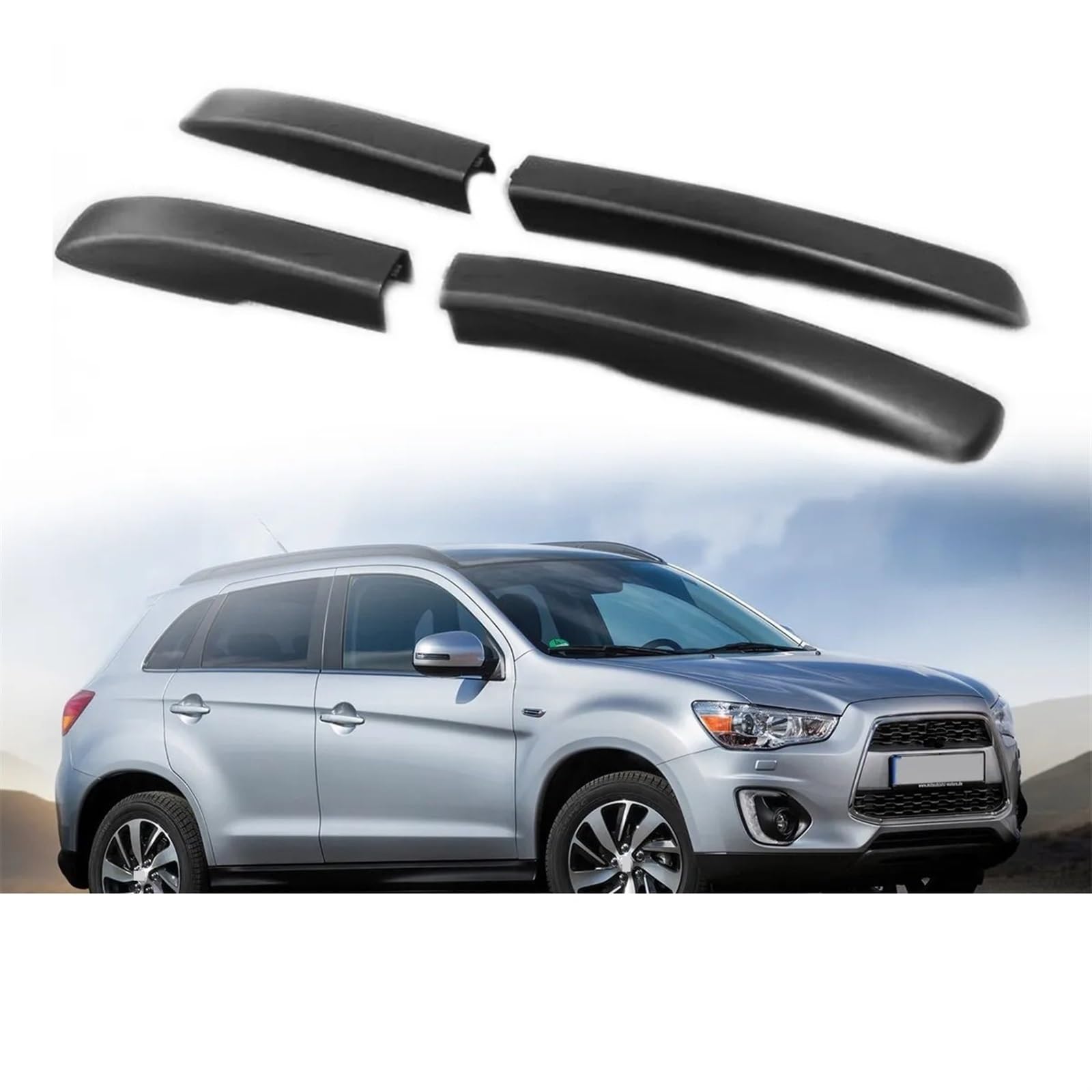 HUVNEXA Dachträgerabdeckung, for Mitsubishi, for ASX 2013–2019 SUV, vorne und hinten, Dachgepäckträger, Schienenendschale, Kunststoff-Schutzabdeckung, Ersatz Dachträgerkappe(Black- Front Left) von HUVNEXA