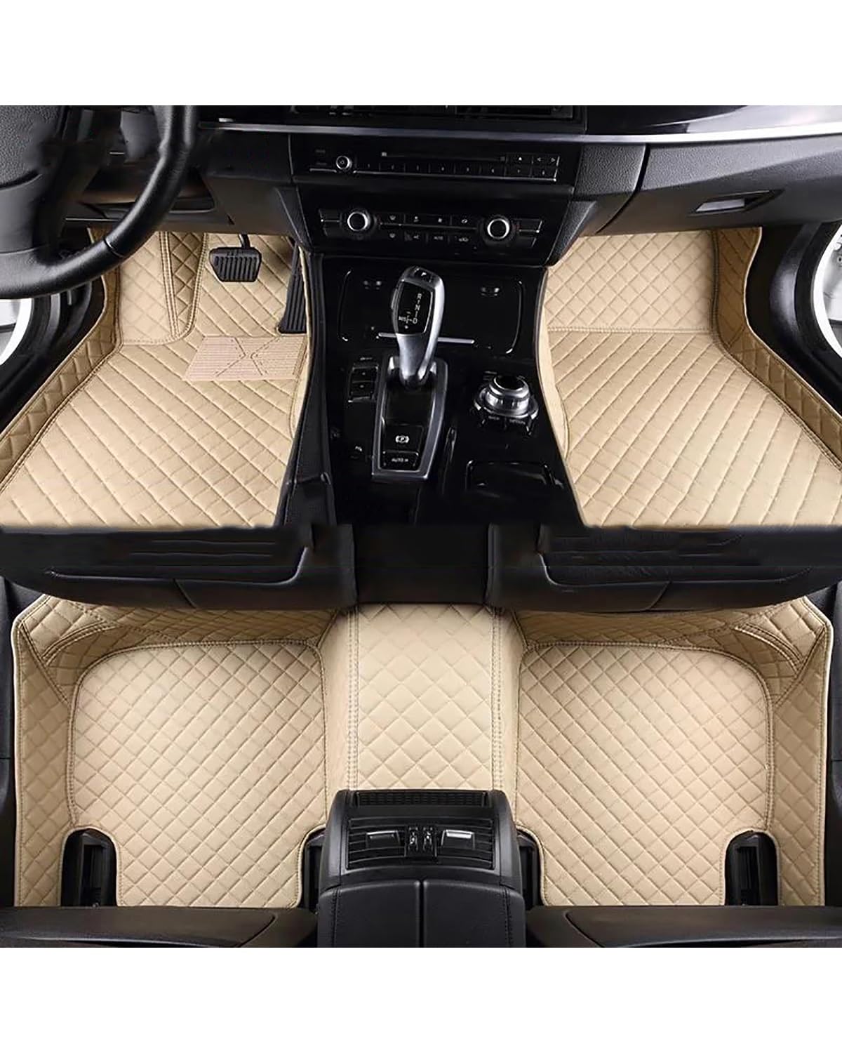 Auto Fussmatte Für 3 F30 E90 330i 335i 320i Fünf Türen 2008-2012 Set Automobil Teppich Teppiche Fuß Pads Leder Auto Fußmatten Autofußmatten(Beige,Left Hand Drive) von HUYHSD