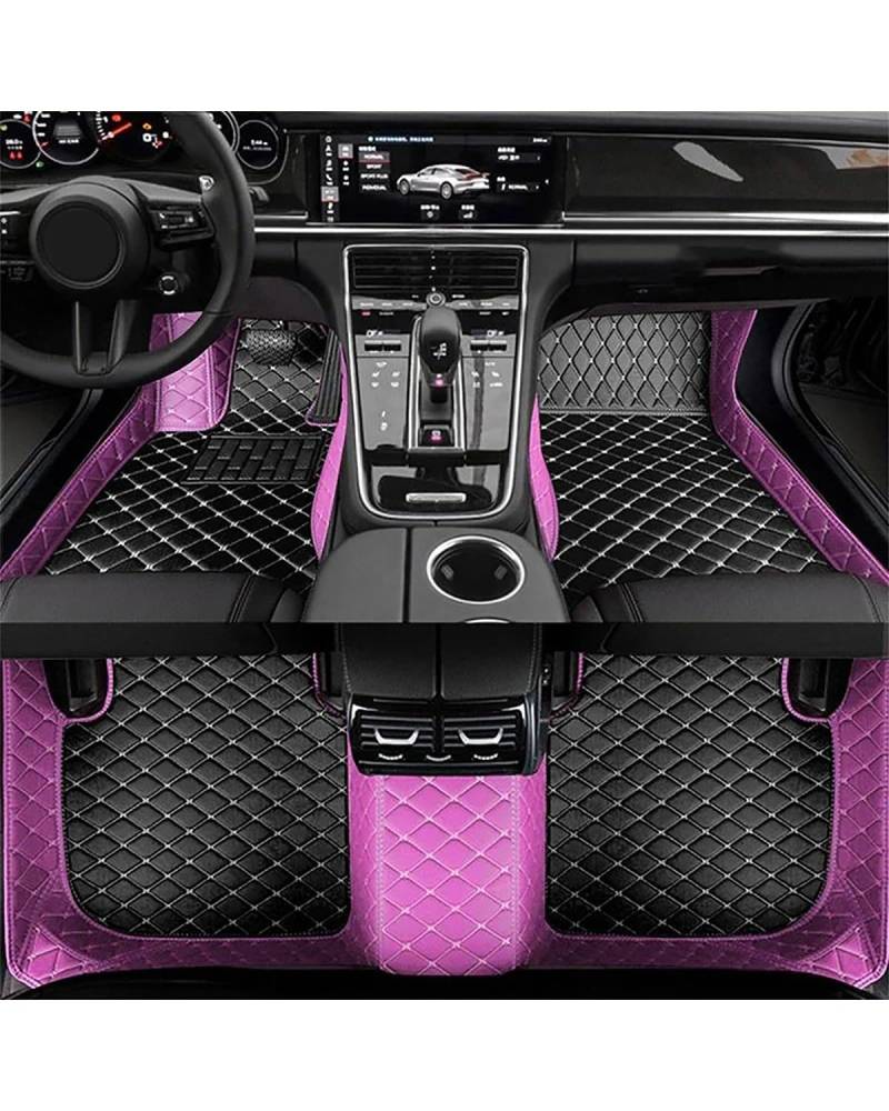 Auto Fussmatte Für Benz Für CLA C118 2020 2021 2022 Set Autoteppiche Fußpolster Leder Auto-Fußmatten Innenausstattung Autofußmatten(Black Purple,Right Hand Drive) von HUYHSD