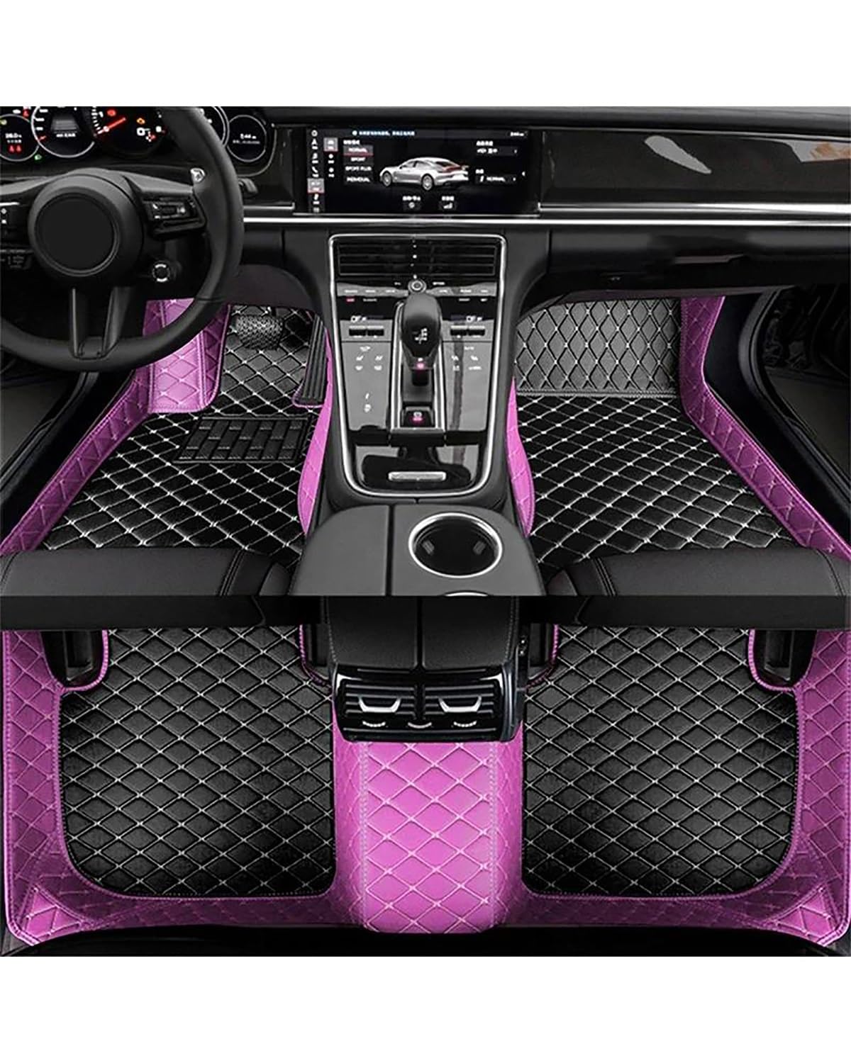 Auto Fussmatte Für CX-3 CX3 DK 2016-2022 Kunstleder Auto Fußmatten Floorliners Teppiche Teppiche Pads Autofußmatten(Black Purple,Right Hand Drive) von HUYHSD