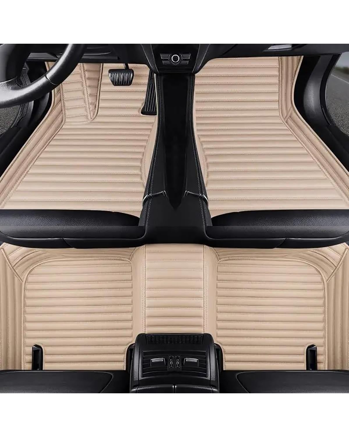 Auto Fussmatte Für Hyundai Für Veloster 2010-2024 5-Sitzer wasserdichte Vollschutzeinlagen Innenteppiche Auto-Fußmatten Autofußmatten(Beige Stripe) von HUYHSD