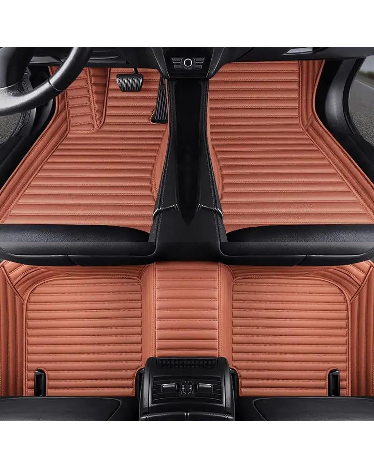 Auto Fussmatte Für Hyundai Für Veloster 2010-2024 5-Sitzer wasserdichte Vollschutzeinlagen Innenteppiche Auto-Fußmatten Autofußmatten(Light Brown Stripe) von HUYHSD