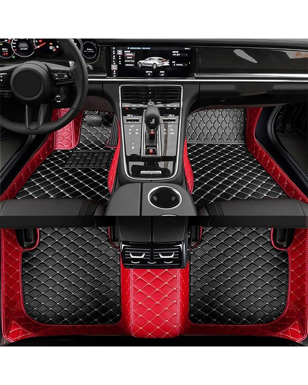 Auto Fussmatte Für Mini Für Mini Für Clubman 2door 2007-2015 Kunstleder Auto Fußmatten Floorliners Teppiche Teppiche Pads Autofußmatten(Red Black,Right Hand Drive) von HUYHSD