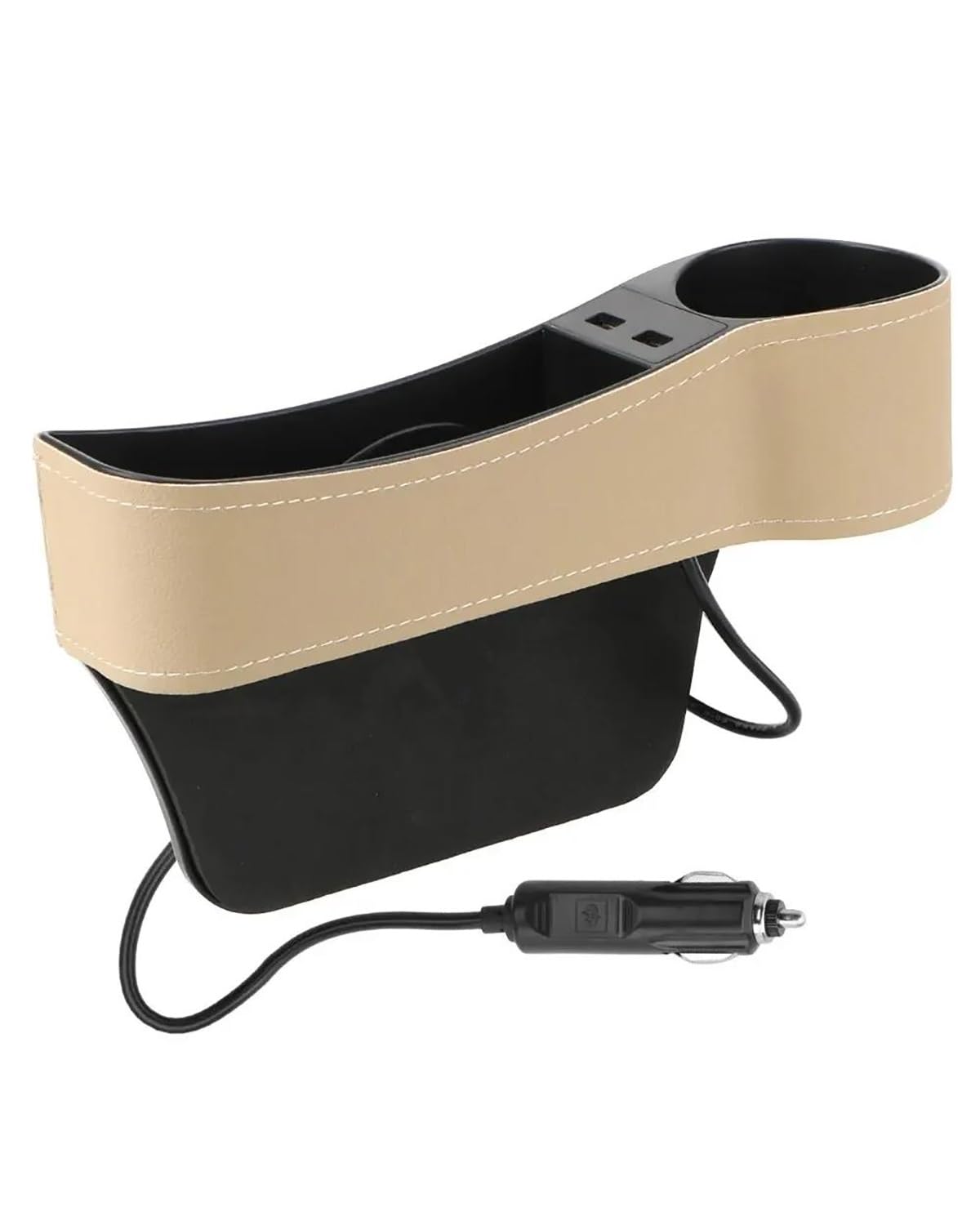 Auto Getränkehalter Auto-Organizer Autozubehör Telefon Flaschenbecherhalter Box Aus Leder Aufbewahrungsbox Für Autositzlücken Dual-USB-Ladegerät Schlitzbox Für Sitzlücken Auto Getränkehalter für Lüftu von HUYHSD