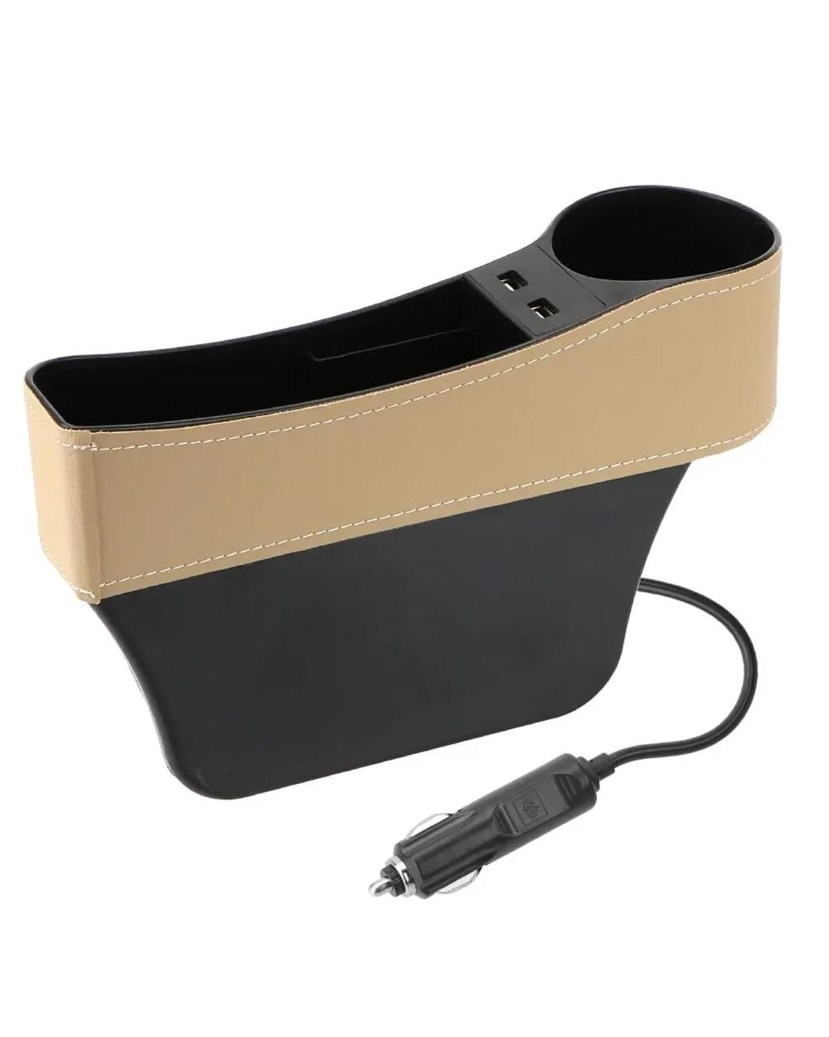 Auto Getränkehalter Auto-Organizer Autozubehör Telefon Flaschenbecherhalter Box Aus Leder Aufbewahrungsbox Für Autositzlücken Dual-USB-Ladegerät Schlitzbox Für Sitzlücken Auto Getränkehalter für Lüftu von HUYHSD