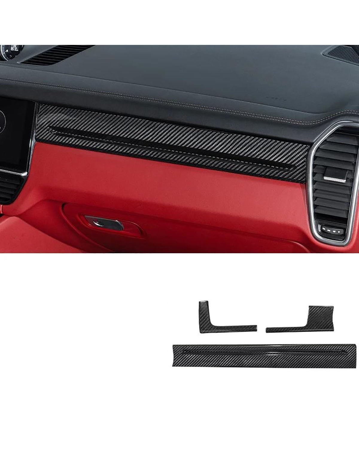 Auto Getränkehalter Für Cayenne 2018-2023 LHD Auto Mittelkonsole Dekoration Trim Real Carbon Fiber Cup Holder Streifen Innenzubehör Auto Getränkehalter für Lüftung(Dashboard Strips) von HUYHSD