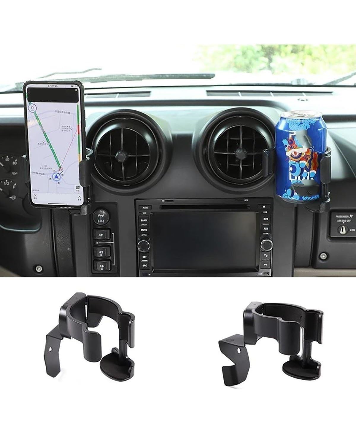 Auto Getränkehalter Für Hummer Für H2 2003-2007 Kohlenstoffstahl Schwarz Auto Handyhalter Wasserbecher GPS-Navigation Multifunktionshalterung Zubehör Auto Getränkehalter für Lüftung(Left side right si von HUYHSD