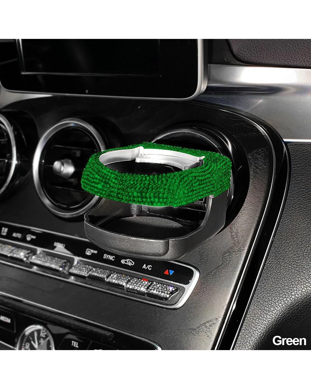 Auto Getränkehalter Getränkehalter Mit Luftauslass Vorne Mit Strasssteinen Gebohrt Glitzernder Strass-Getränkehalter Für Wasserbecher Wasserkocher Autozubehör Auto Getränkehalter für Lüftung(Green) von HUYHSD