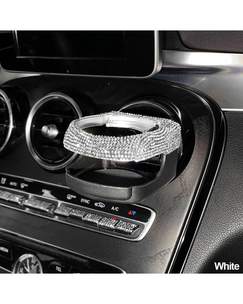 Auto Getränkehalter Getränkehalter Mit Luftauslass Vorne Mit Strasssteinen Gebohrt Glitzernder Strass-Getränkehalter Für Wasserbecher Wasserkocher Autozubehör Auto Getränkehalter für Lüftung(White) von HUYHSD