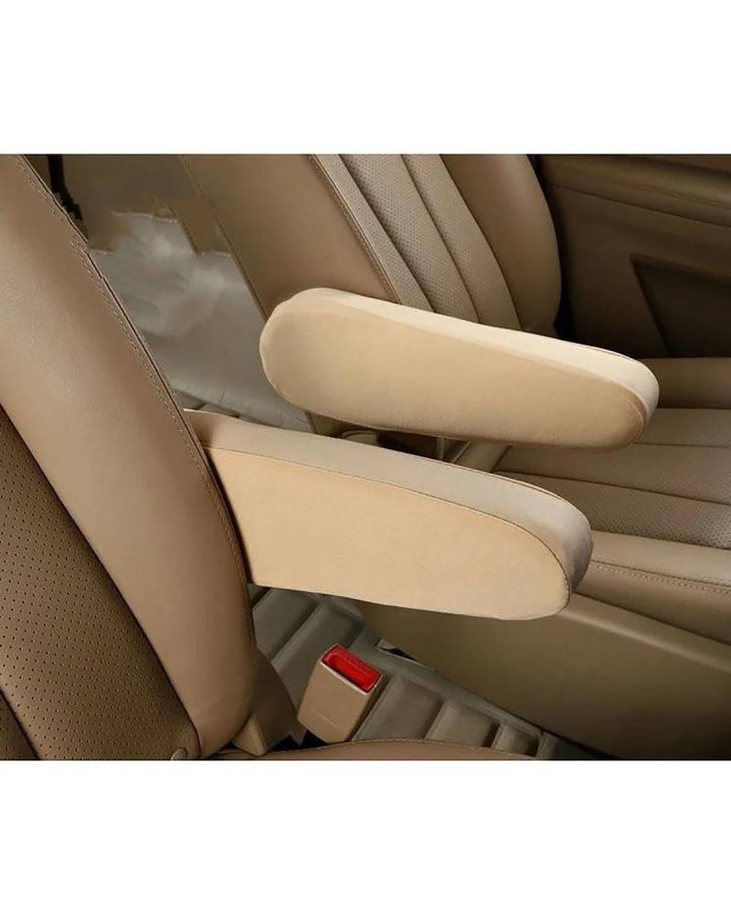 Mittelarmlehne Auto Armlehnenbezug Elastizität Stoff Stoff Auto Mittelkonsole Armlehnenschutz Universal Für Autositze Car Armrest Portable Handle(Beige 2PCS) von HUYHSD