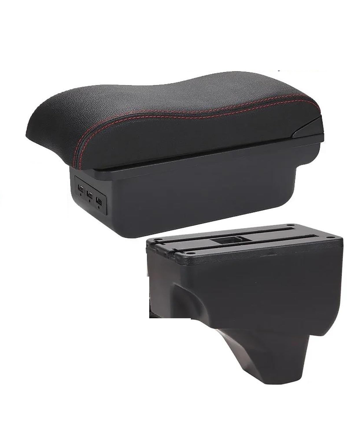 Mittelarmlehne Für 2008 Armlehnenbox 2019–2024 Auto-Armlehnen-Aufbewahrungsbox Nachrüstteile Gebogene Oberfläche Autozubehör Car Armrest Portable Handle(B1 Black red 3USB) von HUYHSD