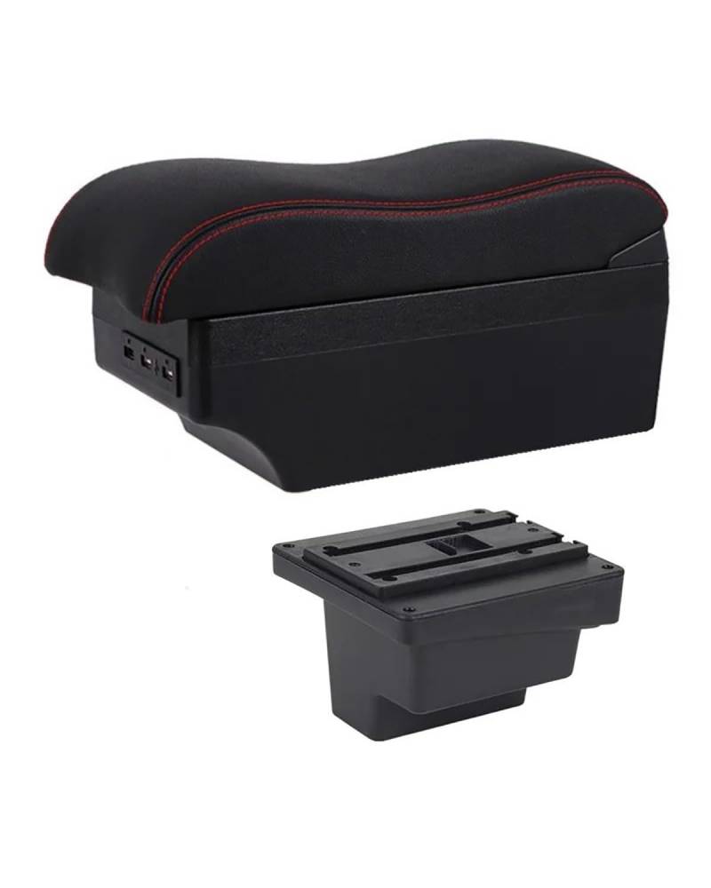 Mittelarmlehne Für Für L Auto Mittelkonsole Erweiterbare Aufbewahrungsbox USB Auto Armlehne Box Car Armrest Portable Handle(E2 Red Linea) von HUYHSD