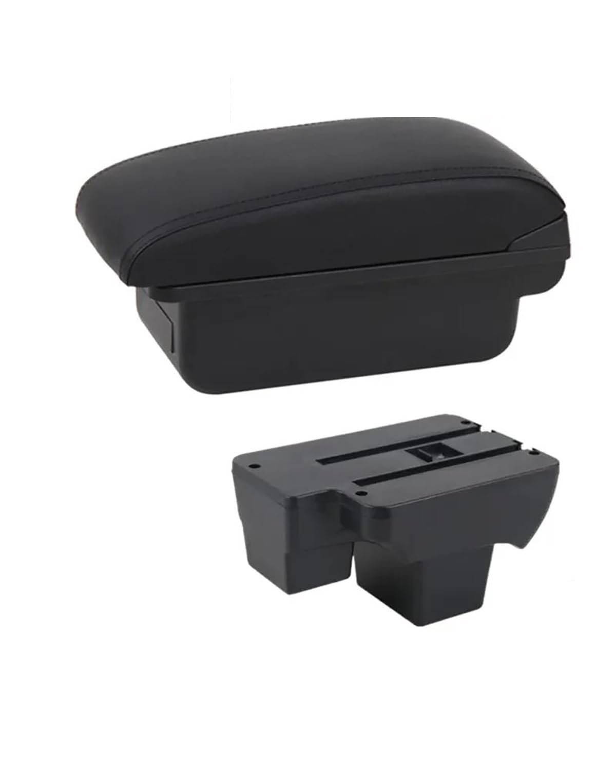 Mittelarmlehne Für Polo 2019 2020 2021 2022 2023 2024 Auto Armlehne Box Dual Layer Große Raum Zentrale Lagerung Box Mit USB Car Armrest Portable Handle(B1 Black Line) von HUYHSD