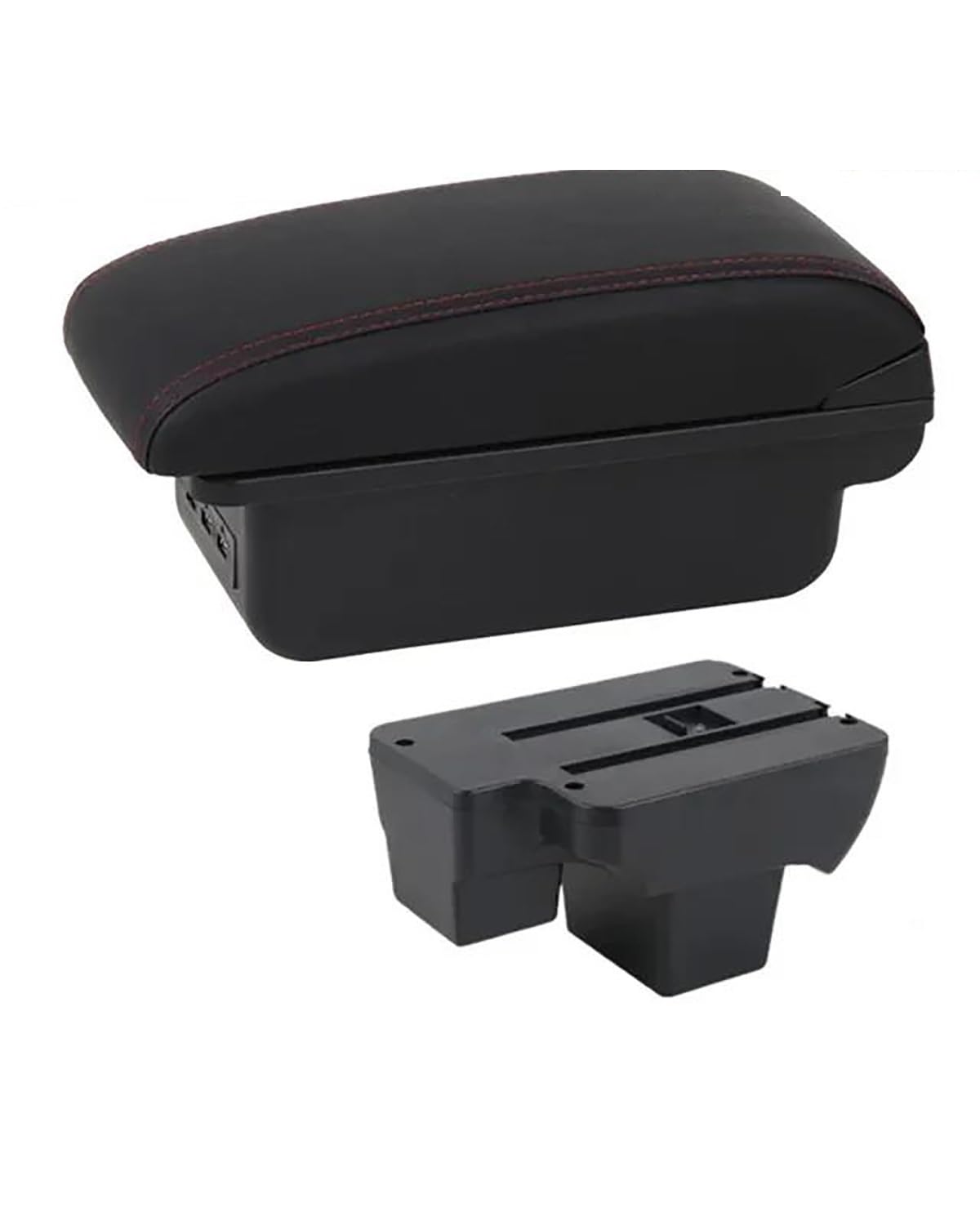 Mittelarmlehne Für Polo 2019 2020 2021 2022 2023 2024 Auto Armlehne Box Dual Layer Große Raum Zentrale Lagerung Box Mit USB Car Armrest Portable Handle(C1 Red Line) von HUYHSD