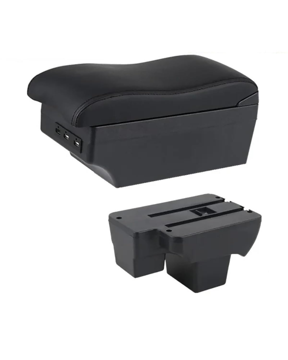 Mittelarmlehne Für Polo 2019 2020 2021 2022 2023 2024 Auto Armlehne Box Dual Layer Große Raum Zentrale Lagerung Box Mit USB Car Armrest Portable Handle(E2 Black Line) von HUYHSD