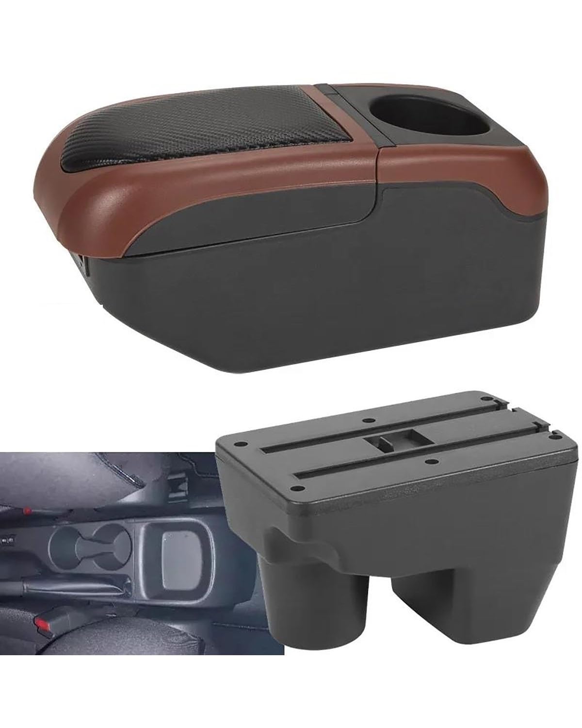 Mittelarmlehne Für Toyota Für Yaris 2010-2021 2022 2023 2024 Armlehne Box Auto Armlehne Lagerung Box Retrofit Teile Car Armrest Portable Handle(Black Curry) von HUYHSD