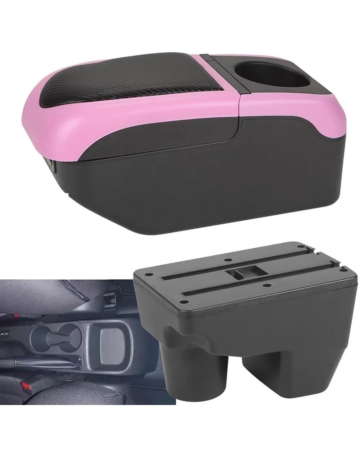 Mittelarmlehne Für Toyota Für Yaris 2010-2021 2022 2023 2024 Armlehne Box Auto Armlehne Lagerung Box Retrofit Teile Car Armrest Portable Handle(Black Pink) von HUYHSD