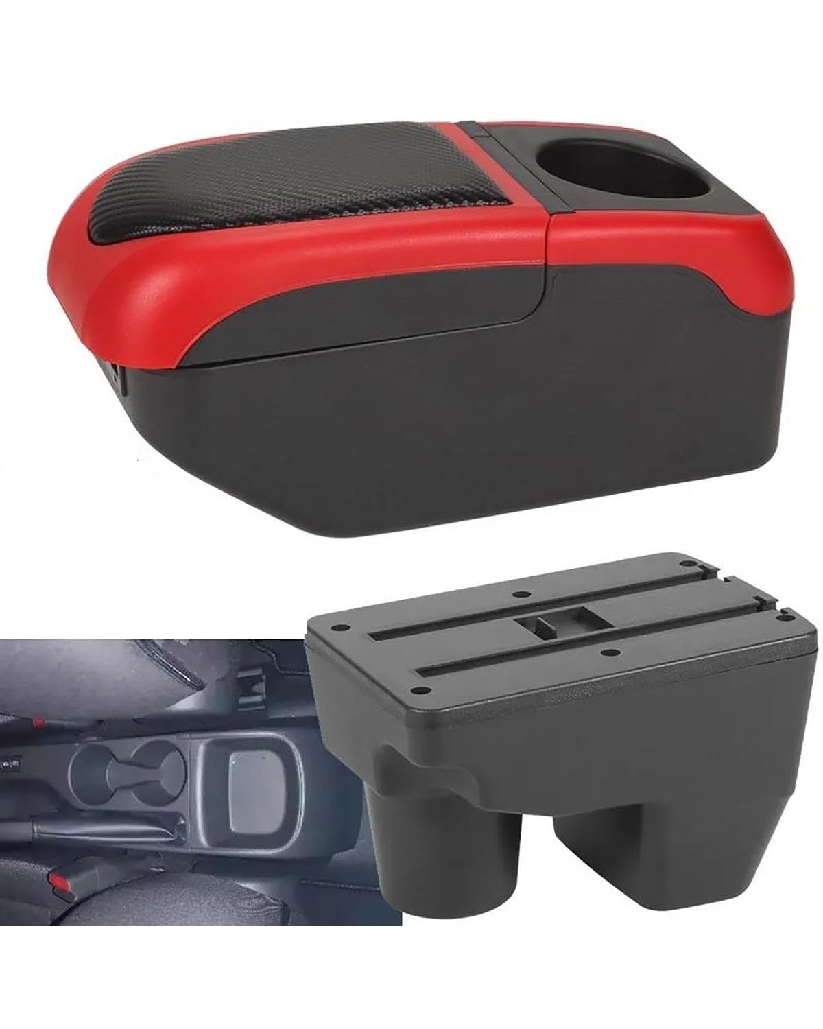 Mittelarmlehne Für Toyota Für Yaris 2010-2021 2022 2023 2024 Armlehne Box Auto Armlehne Lagerung Box Retrofit Teile Car Armrest Portable Handle(Black Red) von HUYHSD