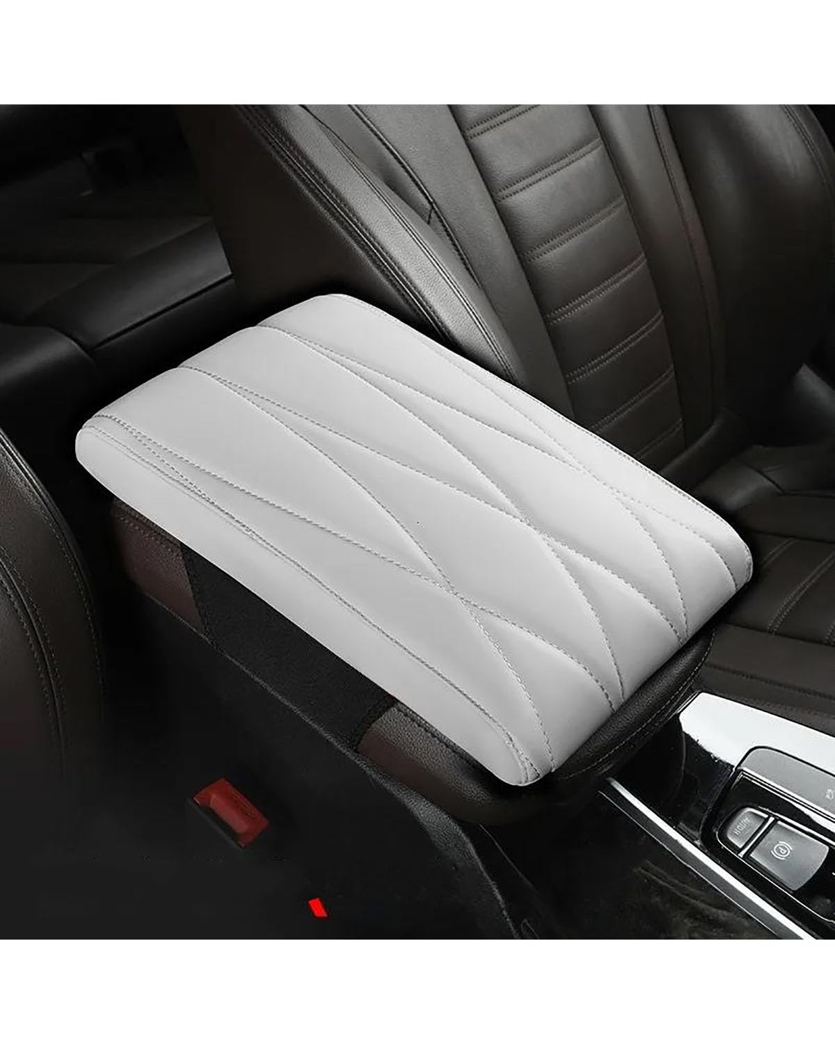 Mittelarmlehne Ler Memory Foam Auto Armlehne Matte Booster Konsole Universal Center Kissen Streifen Raute Sticken Armlehne Car Armrest Portable Handle(White) von HUYHSD