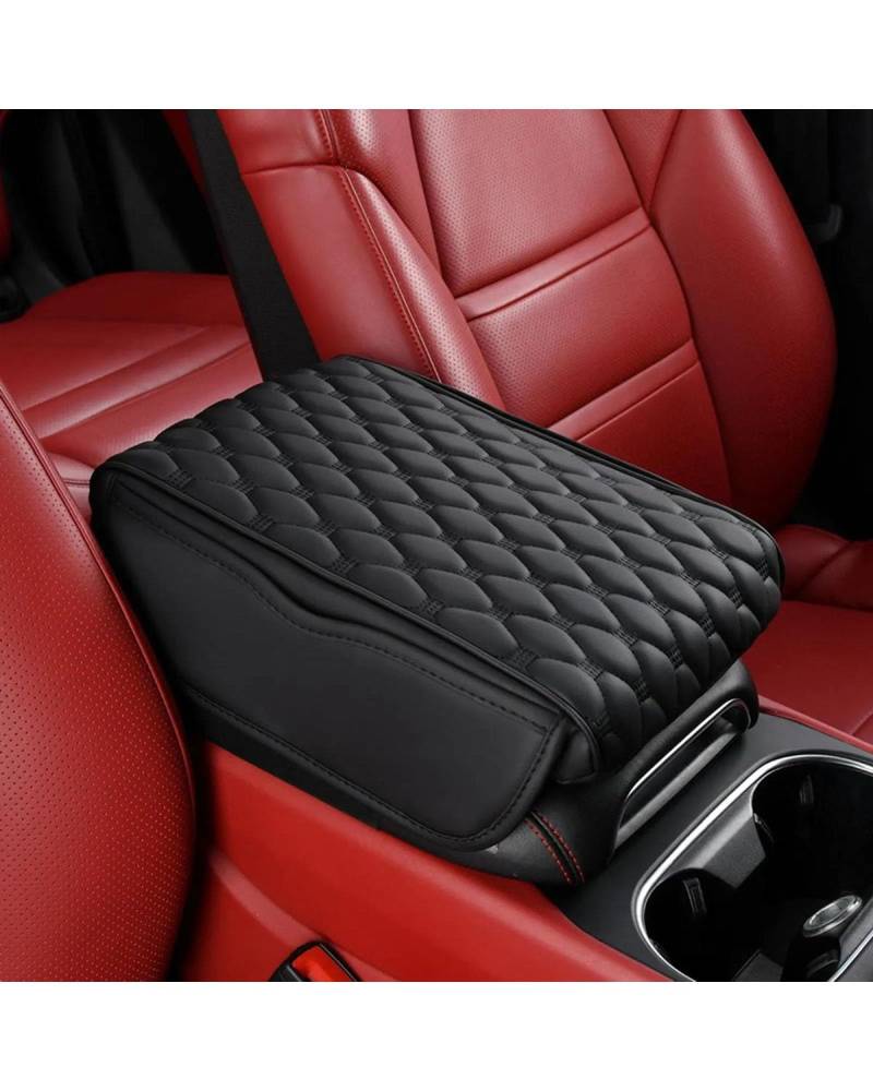 Mittelarmlehne PU Synthetisches Material Auto Armlehne Matte Mit Lagerung Tasche Mittelkonsole Auto Armlehnen Lagerung Box Abdeckung Pad Rest Schutz Kissen Car Armrest Portable Handle(Black) von HUYHSD