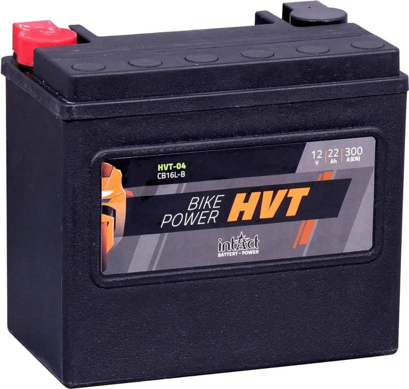 intAct - HVT MOTORRADBATTERIE | Batterie für Roller oder Motorrad. Wartungsfreier & auslaufsicherer Akku. | HVT-04, CB16L-B, 65989-90B, 12V Batterie, 22 AH (c20), 300 A (EN) | Maße: 176x101x156mm von Intact