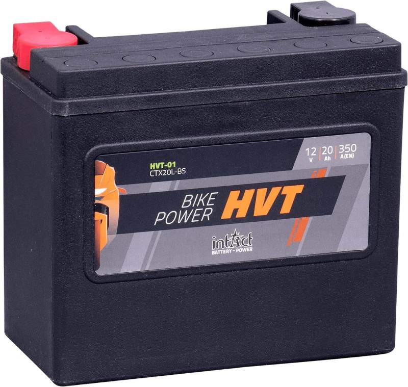 intAct - HVT-01 MOTORRADBATTERIE - Motorrad Batterie perfekt für Harley Davidson & andere hubraumstarke 2-Zylinder. Bike Power HVT-01, CTX20L-BS, 65989-97A, 12V Batterie, 20 AH, 350 A. 175x87x155mm von Intact