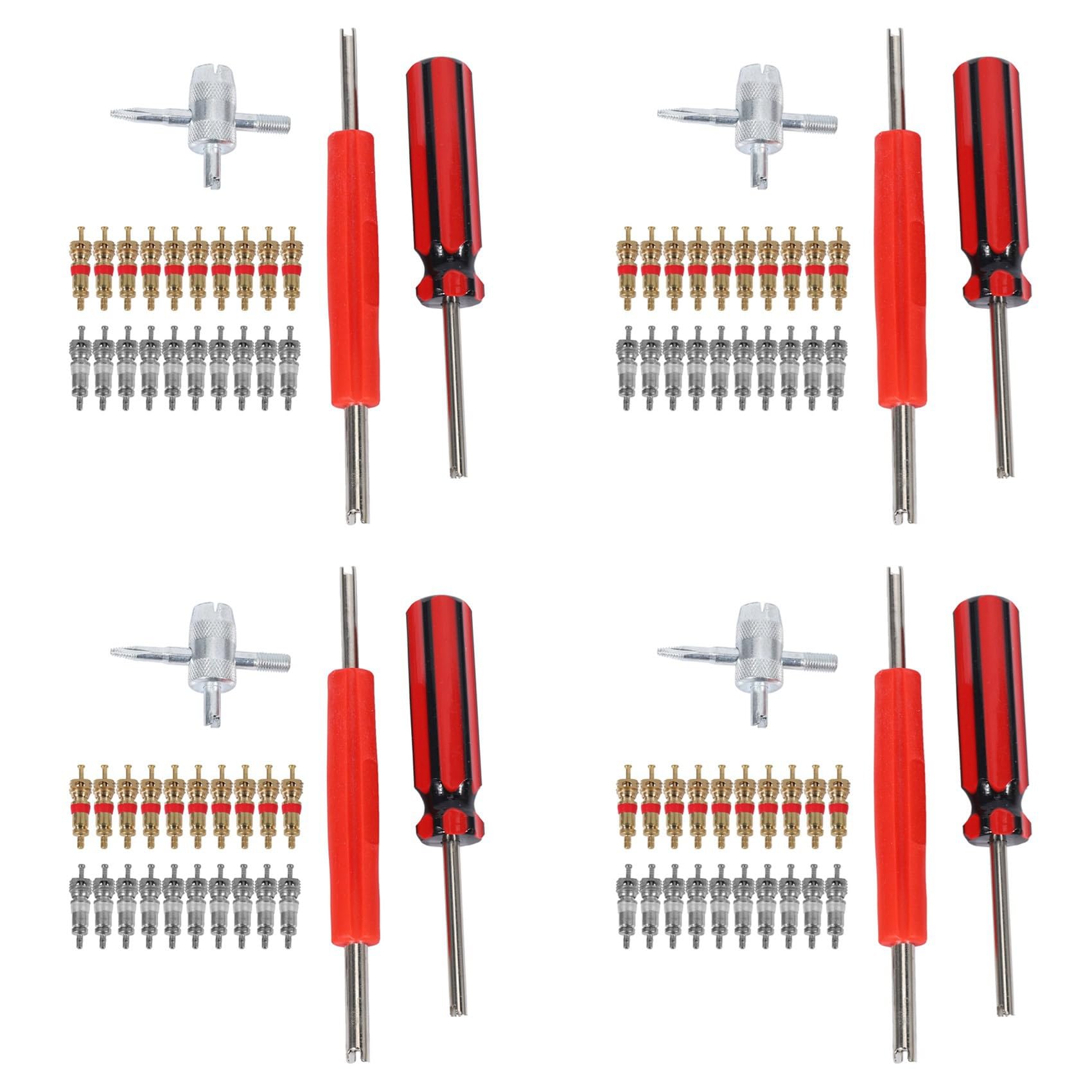 HVVENTY 4 x Ventilkern-Werkzeug-Set, 80-teilig, Ventilkerne, 4-Wege-Ventilwerkzeug, Dual-Ventilkernentferner, Reifenreparaturwerkzeug von HVVENTY