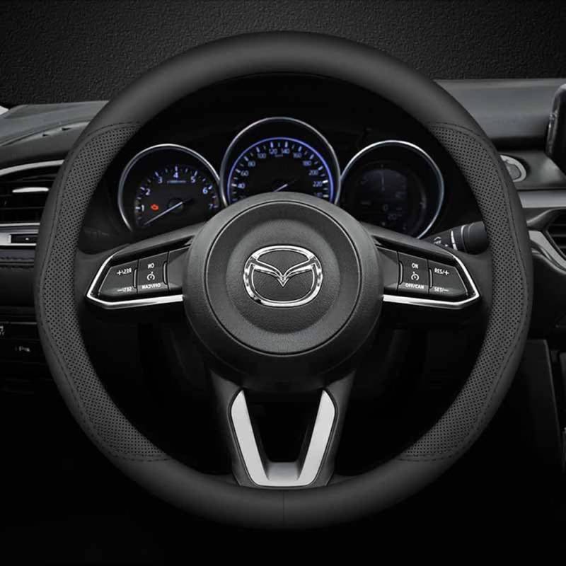 Auto Lenkradbezug, für Mazda CX-5 II SUV 2017-2024 Anti Rutsch Lenkradhülle Atmungsaktives Lenkradschutz Mit Auto Emblem Lenkradabdeckung,A von HWLHWTSN