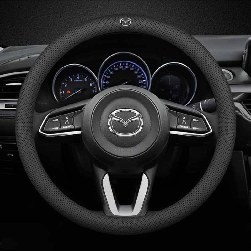 Auto Lenkradbezug, für Mazda CX-5 SUV 2012-2017 Anti Rutsch Lenkradhülle Atmungsaktives Lenkradschutz Mit Auto Emblem Lenkradabdeckung,E von HWLHWTSN