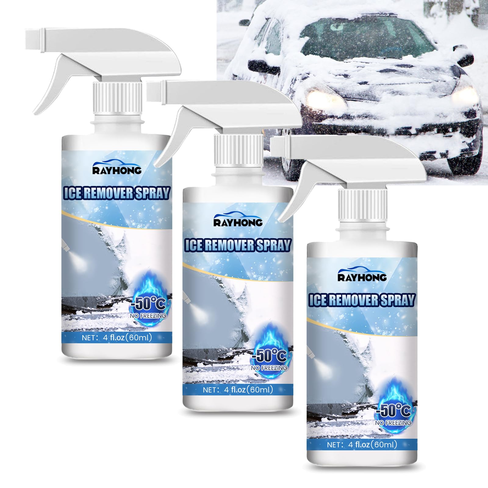 HWOLPEMS Auto-Windschutzscheiben-Enteisungsspray, Schneeschmelzspray, Auftauen, Anti-Frost-Spray, Enteisungsspray, schnelles Eis- und Schneeschmelzspray, geeignet für Auto, SUV, LKW, Fahrrad, Winter von HWOLPEMS