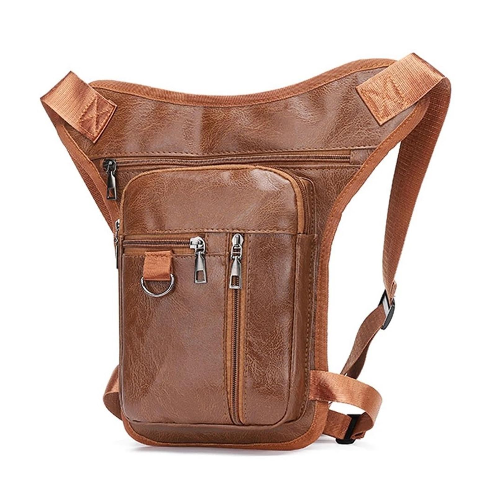 Motorbike Riding Bag Motorrad-Bauchtasche Für Herren Und Damen, Freizeit-Brusttasche Pu-Leder, Oberschenkel-Hüftgürtel, Bein-Taillentaschen, Reise-Tour, Reiten Motorcycle Side Bag(Light brown-156 bag) von HXCKBLBY