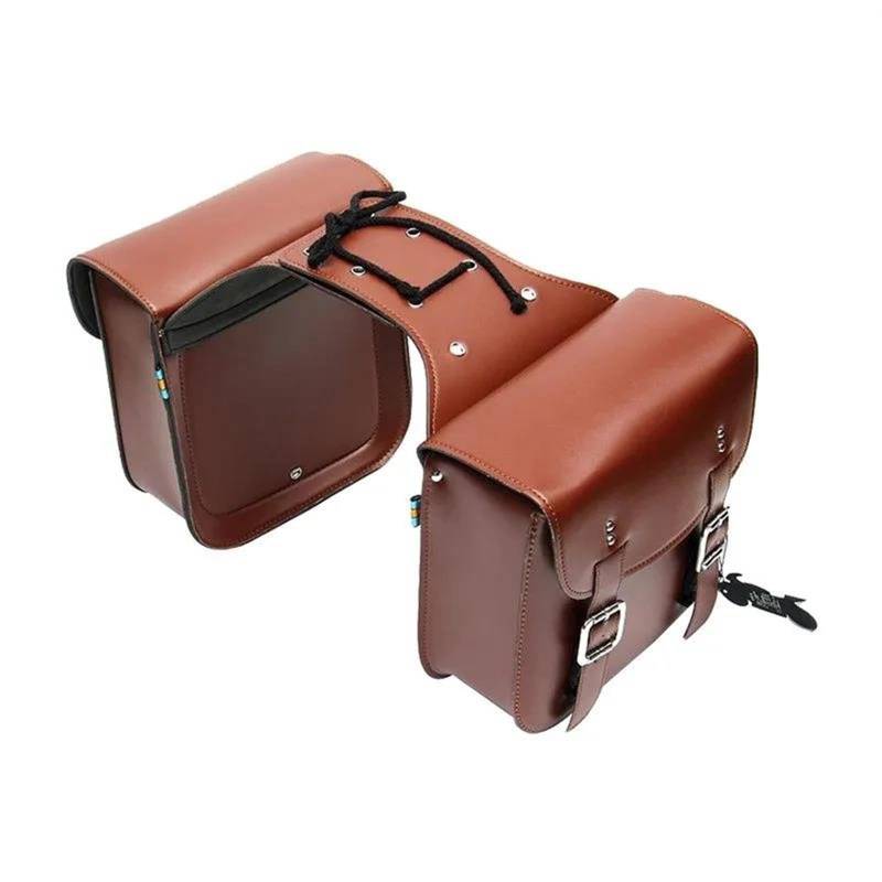 Motorbike Riding Bag Motorrad Satteltaschen PU Leder Seitliche Werkzeugtasche Handschuhe Gepäck Satteltaschen Vintage Braun Universal Motorcycle Side Bag(Brown) von HXCKBLBY