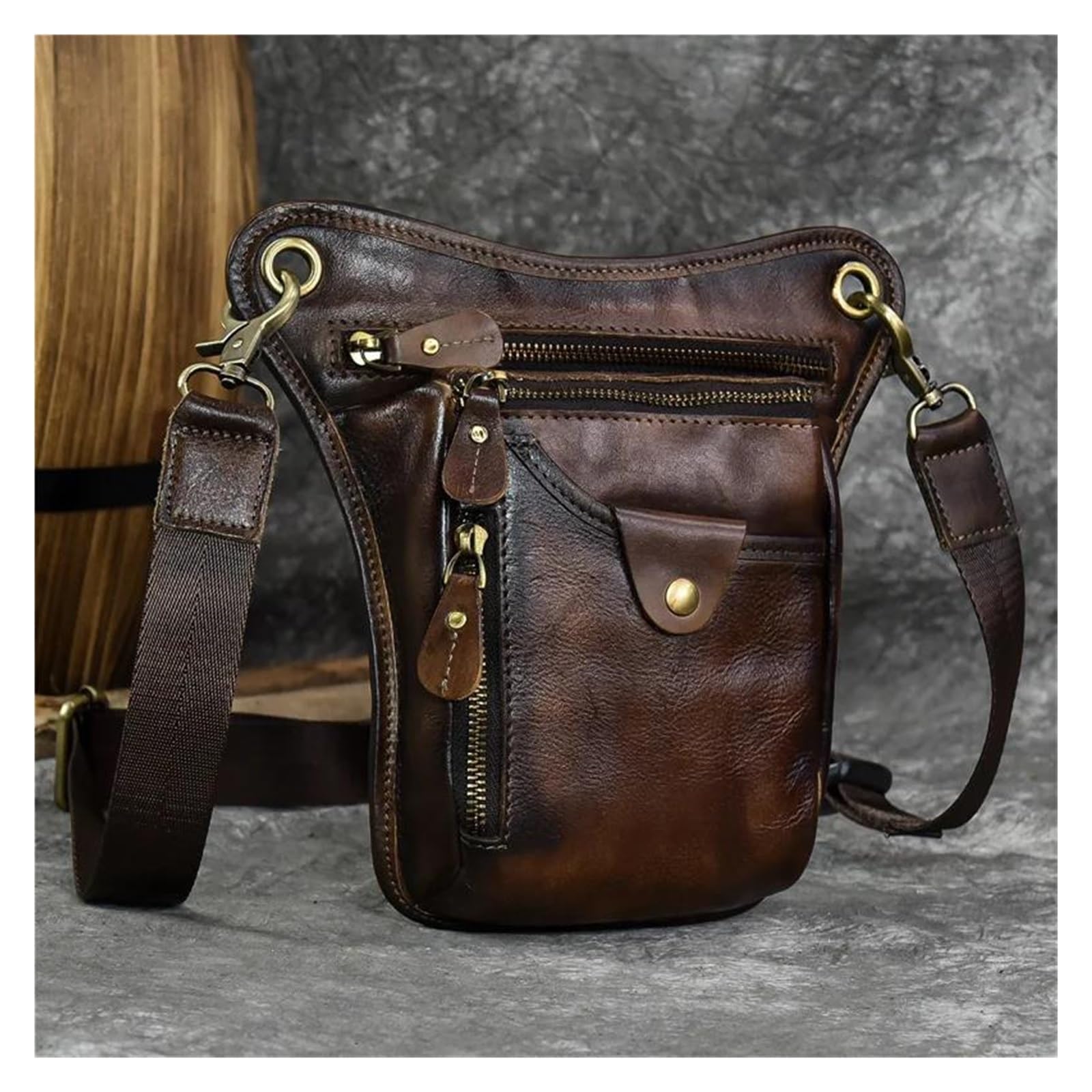 Motorbike Riding Bag Motorrad Umhängetasche Umhängetasche Pack Männer Echtes Leder Taille Große Bein Tasche Für Hüften Beine Tasche Für Männer Motorcycle Side Bag(Coffee) von HXCKBLBY