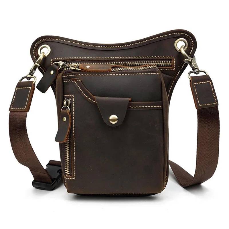 Motorbike Riding Bag Motorrad Umhängetasche Umhängetasche Pack Männer Echtes Leder Taille Große Bein Tasche Für Hüften Beine Tasche Für Männer Motorcycle Side Bag(Dark Brown) von HXCKBLBY