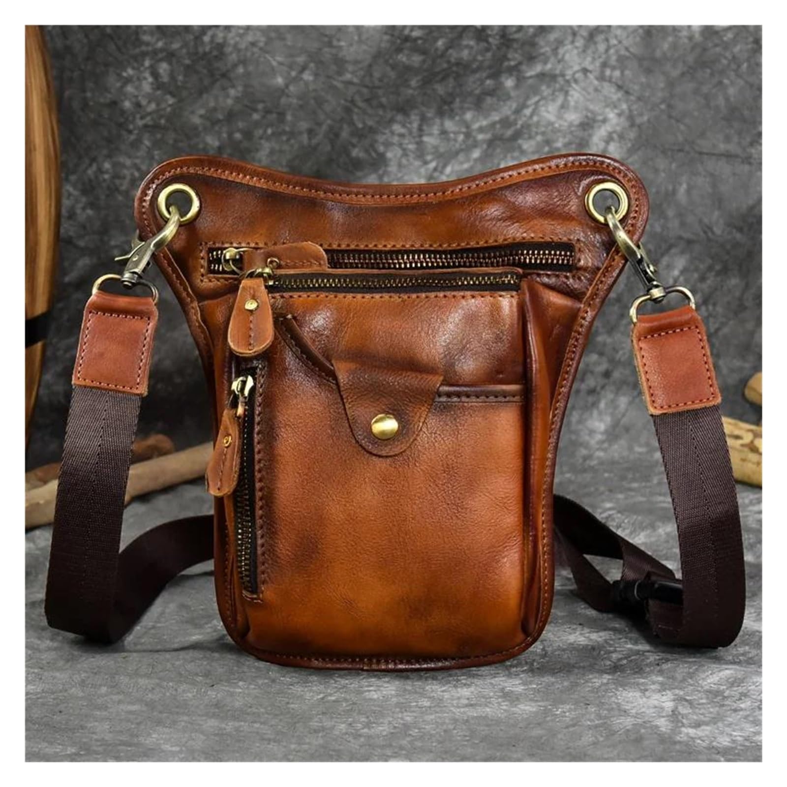 Motorbike Riding Bag Motorrad Umhängetasche Umhängetasche Pack Männer Echtes Leder Taille Große Bein Tasche Für Hüften Beine Tasche Für Männer Motorcycle Side Bag(Oil Brown) von HXCKBLBY