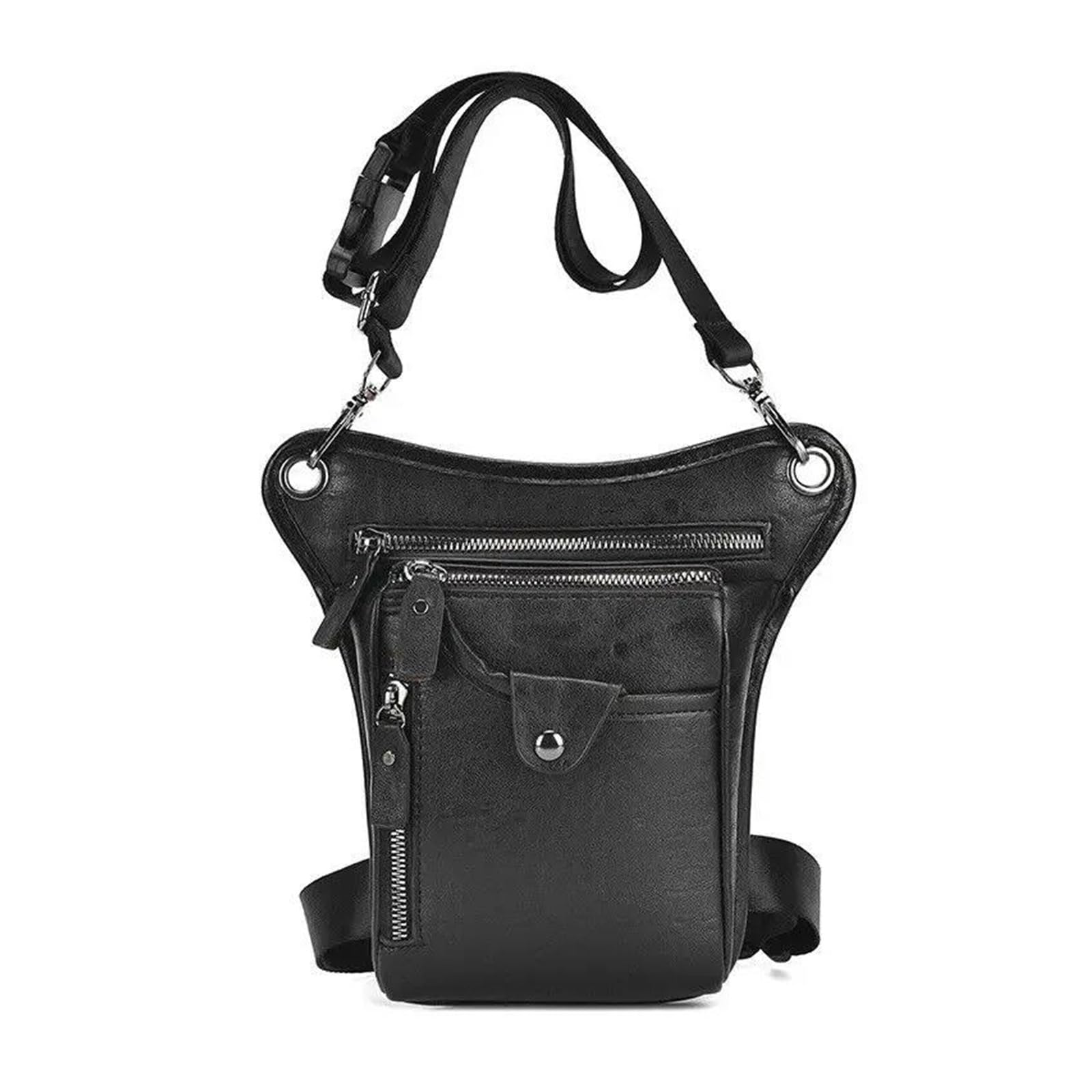 Motorbike Riding Bag Multifunktions-Motorrad-Fahrrad-Outdoor-Wander-Camping-Vintage-Pu-Leder-Hüfttasche Drop Leg Bag Für Männer Frauen Gürtel Hüfttasche Motorcycle Side Bag(Black) von HXCKBLBY