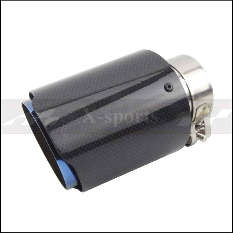 Auspuffblende Autokohle Faser glänzend Auspuffanlage Schalldämpfer Rohrspitze Gerade universelle blaue rostfreie Schalldämpfer Dekorationen for Akrapovic Auspuff Endrohr (Color : 51mm 76mm) von HXYIYG