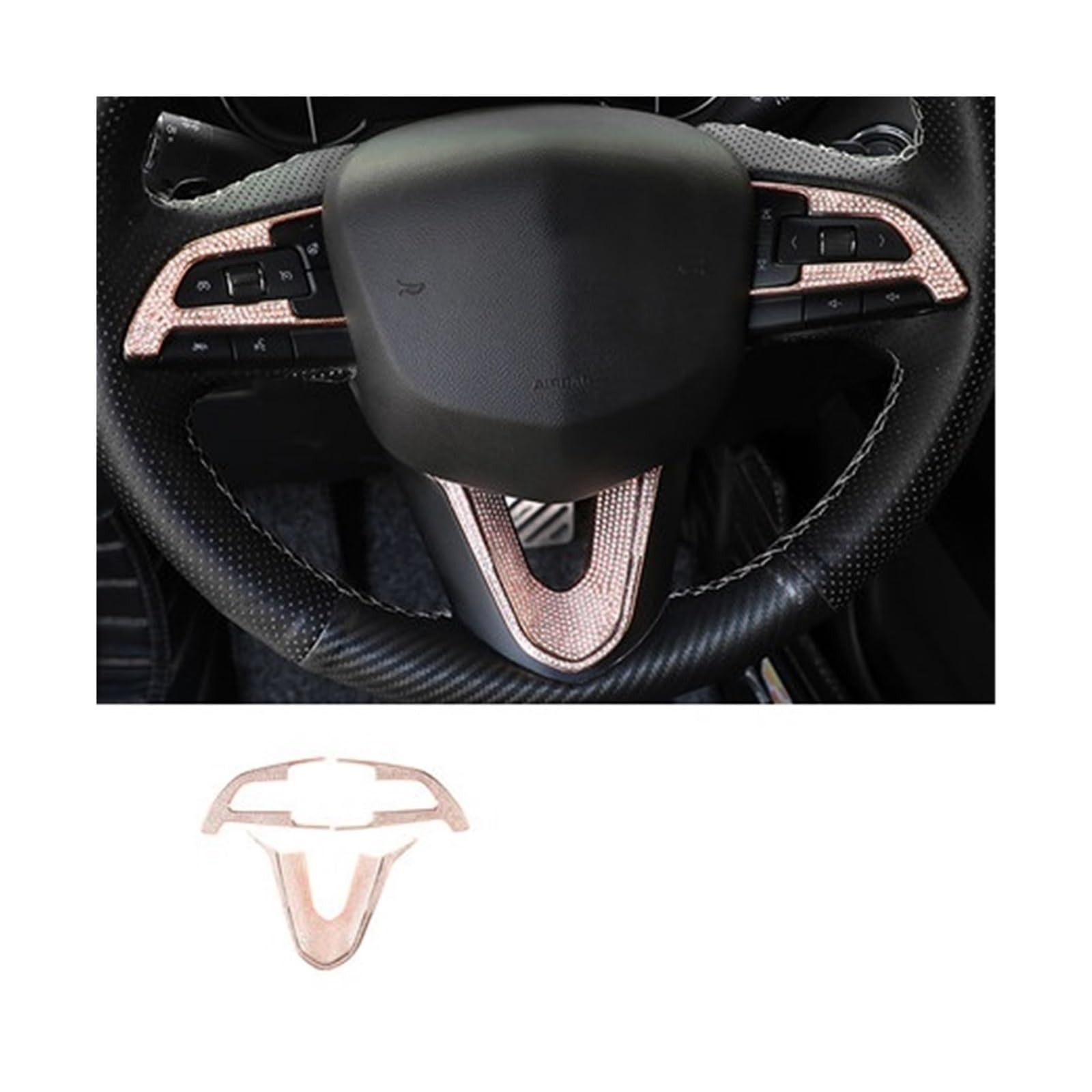 Auto-Innenraum-Diamant-Aufkleber, zentraler Bedienknopf, Lenkrad, Luftauslass, Multimedia-Taste, dekorativ, kompatibel mit Cadillac XT4 CT5 CT4(Rose Gold 3pcs) von HXYUA