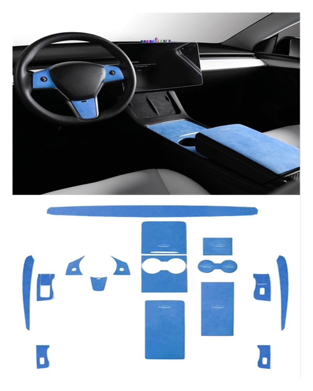 Innenverkleidungsaufkleber, kompatibel for Tesla Modell 3 Modell Y 2023–2018, zentrale Steuerung, Armaturenbrett, Türseitenabdeckung(4175 Blue 18pcs) von HXYUA