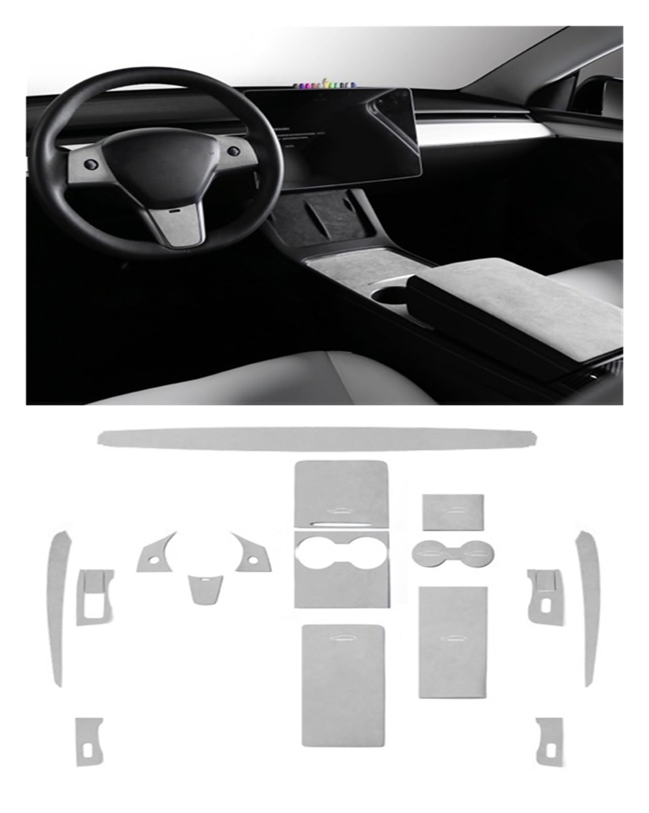 Innenverkleidungsaufkleber, kompatibel for Tesla Modell 3 Modell Y 2023–2018, zentrale Steuerung, Armaturenbrett, Türseitenabdeckung(4978 Gray 18pcs) von HXYUA