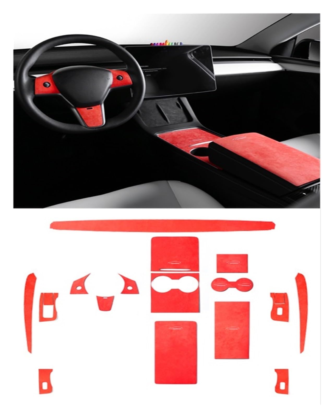 Innenverkleidungsaufkleber, kompatibel for Tesla Modell 3 Modell Y 2023–2018, zentrale Steuerung, Armaturenbrett, Türseitenabdeckung(4996 Red 18pcs) von HXYUA