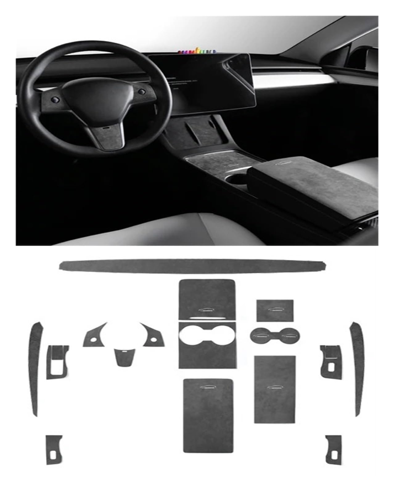 Innenverkleidungsaufkleber, kompatibel for Tesla Modell 3 Modell Y 2023–2018, zentrale Steuerung, Armaturenbrett, Türseitenabdeckung(9002 Black 18pcs) von HXYUA